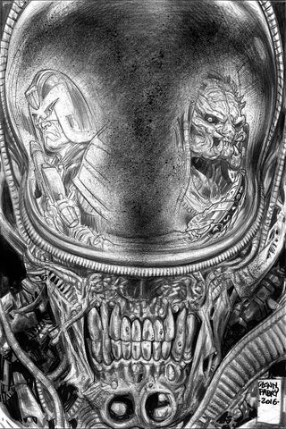 PREDATOR VS JUDGE DREDD VS ALIENS #2 COVER B SKETCH B&W VARIANT