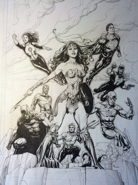 JUSTICE LEAGUE #1 FRIED PIE GARY FRANK SKETCH B&W VARIANT