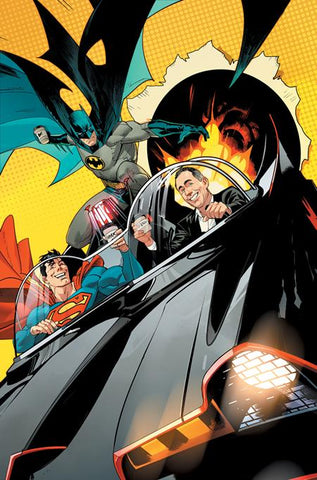 BATMAN SUPERMAN WORLDS FINEST #1 CVR I INC DAN MORA JERRY SEINFELD IN THE BAT-MOBILE GETTING COFFEE CARD STOCK VAR