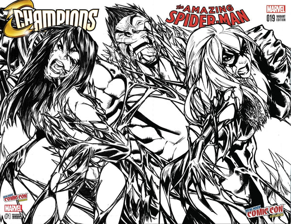 CHAMPIONS #1 /AMAZING SPIDERMAN #19 B&W NYCC EXCLUSIVE RAMOS SET