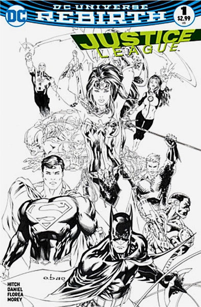 JUSTICE LEAGUE #1 EBAS BASALDUA SKETCH B&W VARIANT